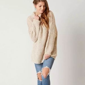Free People Alpaca blend mockneck cozy she's all that sweater sz M cream/tan EUC